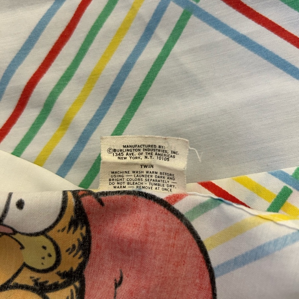 Marlborough Vintage Garfield Twin Flat Bed Sheet Primary Color Stripes 1978 USA - Picture 3 of 3